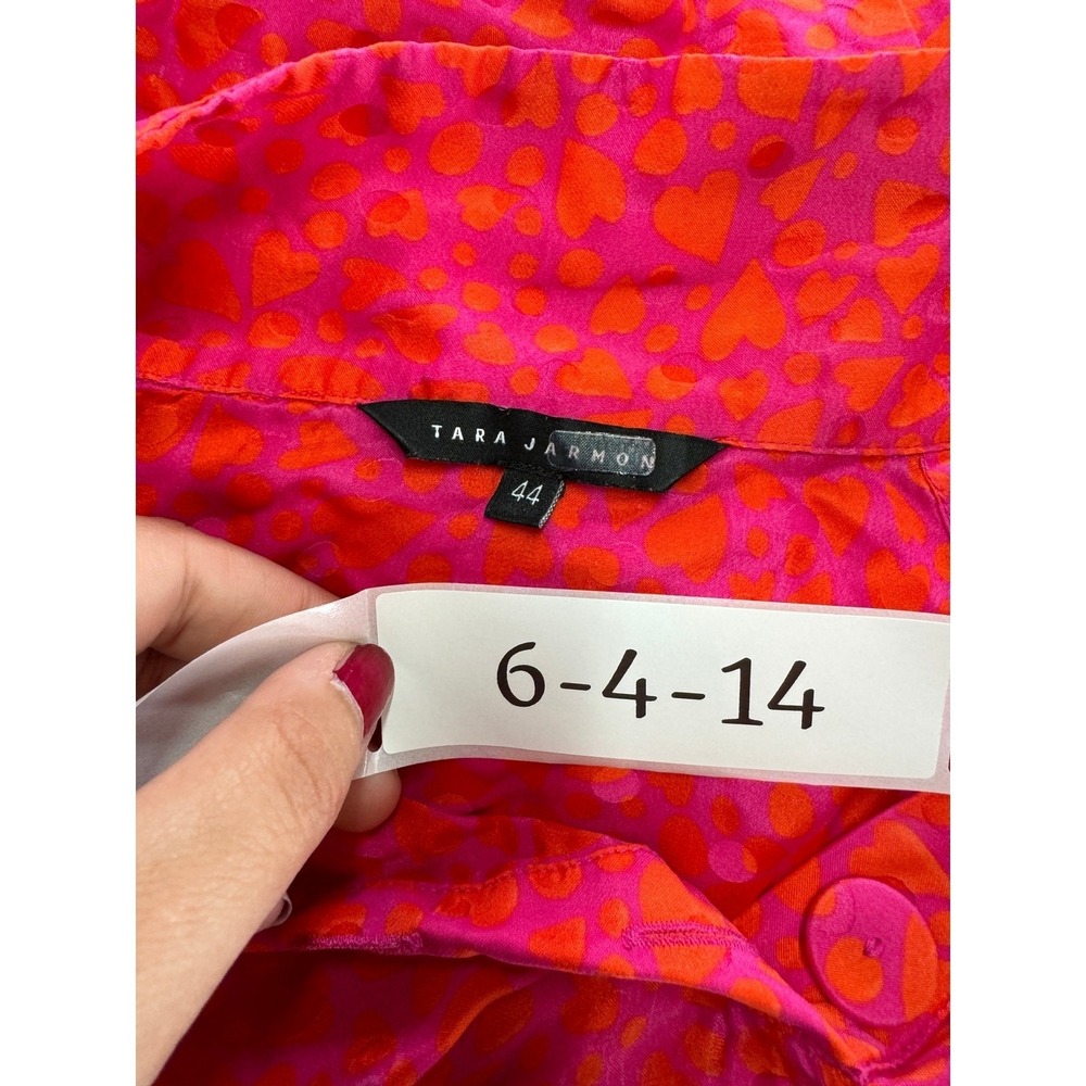 Tara‎ Jarmon Dress Womens 44 Pink Orange Rozenn Heart Print Polo Midi - Picture 5 of 15